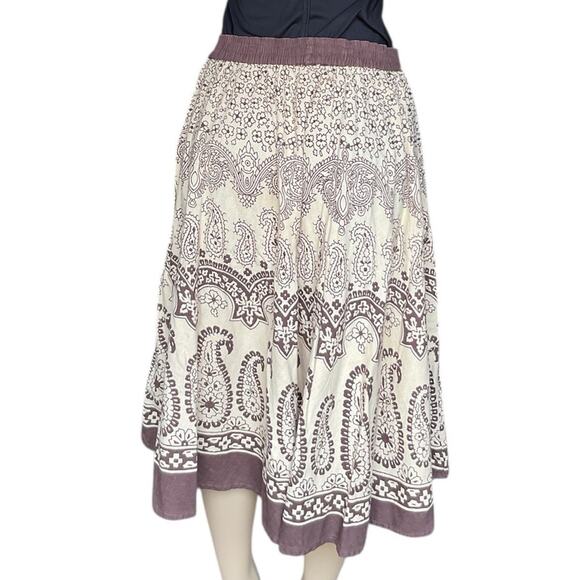 Vintage Bohemian Skirt Beige Brown Studio West Paisley Floral Print Midi Skirt - Picture 2 of 7